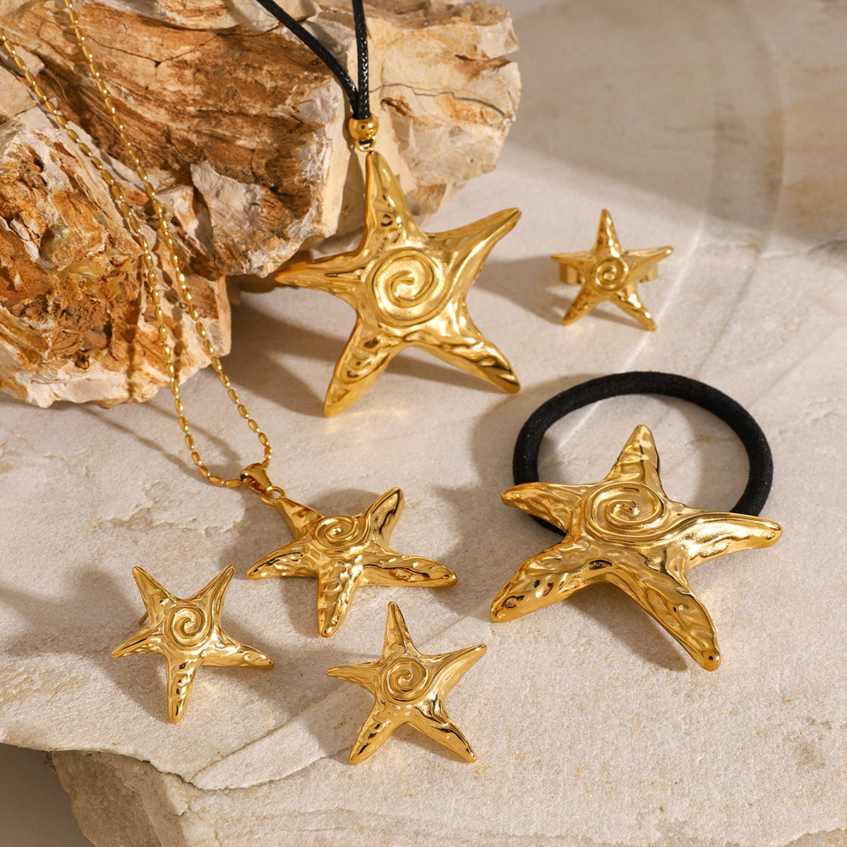 Stainless Steel Starfish Hair Tie Set - High-End Metal Elastic Bands for Ponytails