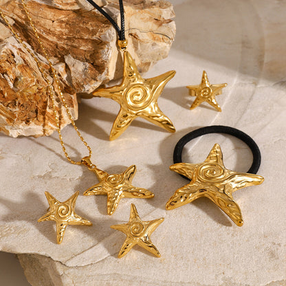 Stainless Steel Starfish Hair Tie Set - High-End Metal Elastic Bands for Ponytails