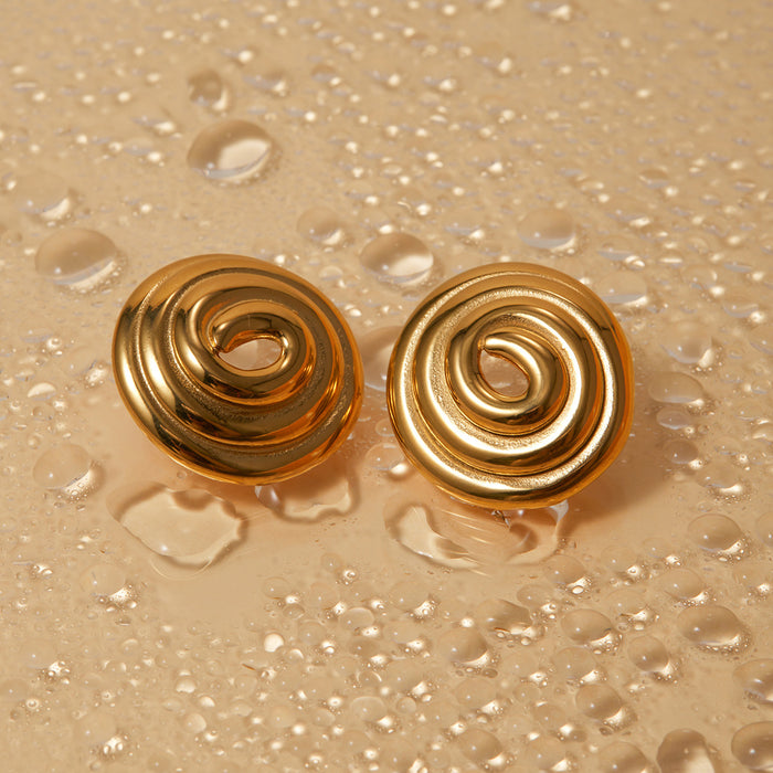 18K Gold Stainless Steel Spiral Circle Earrings - Mosquito Coil Shape Gold Plated Statement Earrings