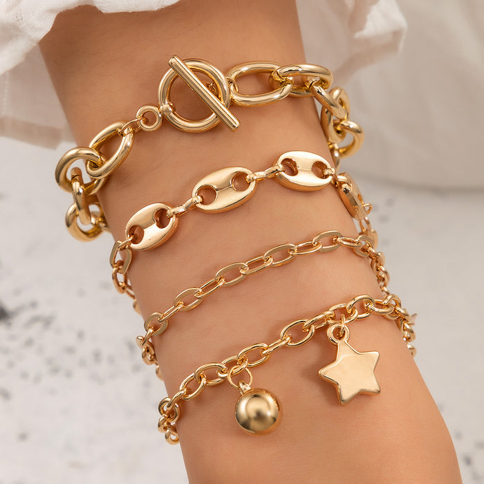 Star Diamond Cuff Bracelet Set - Alphabet Cuff Chain Bracelet Collection