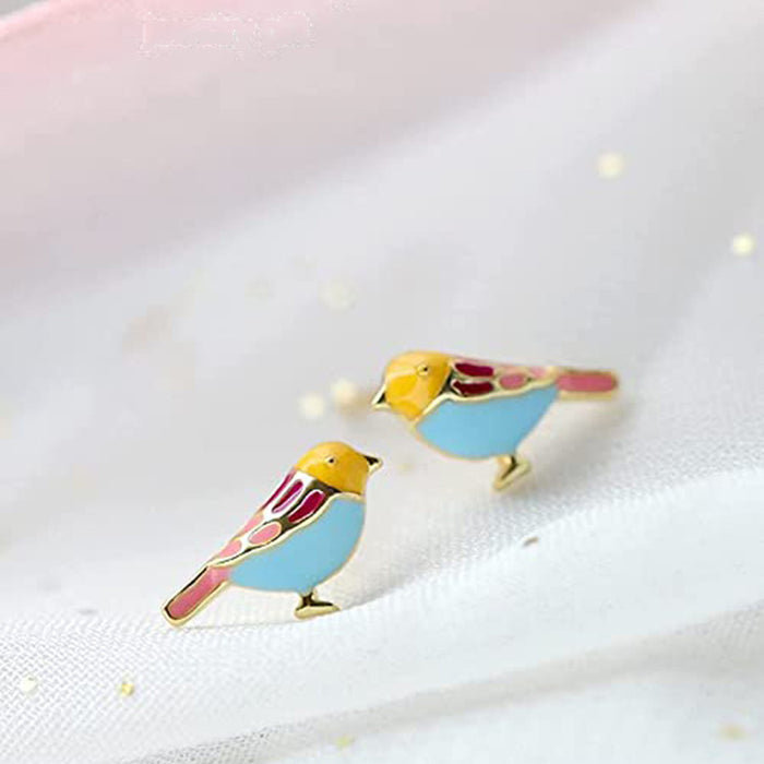 Oil-Drop Colorful Bird Earrings French Small Magazine Earrings