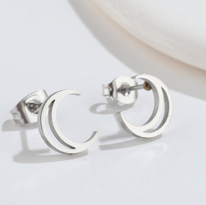 Crescent Moon Hollow Stainless Steel Stud Earrings - Elegant and Modern Jewelry