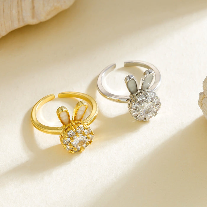 Wholesale copper micro-set zircon bunny rotating open ring