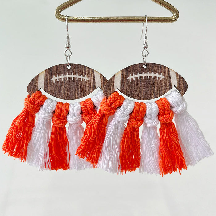 Sports Themed Woven Tassel Wooden Earrings for American Football Cheerleaders