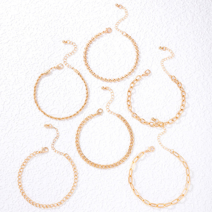 Alloy Chain Hollow Anklet Set with Geometric Bead Design