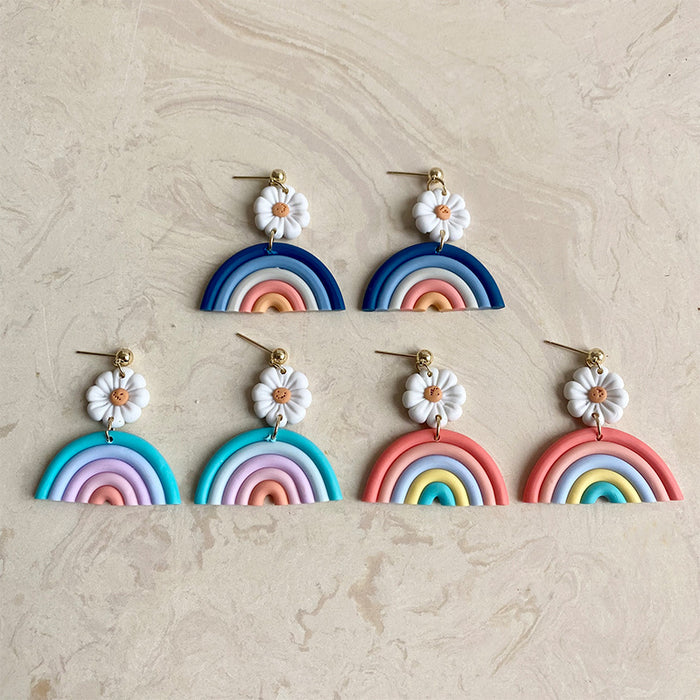 Textured Fan Earrings with Rainbow Soft Design for Spring and Summer