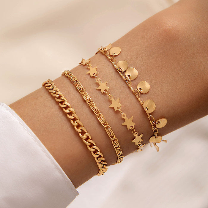 Gold Star Tassel Bracelet Set - Four-Piece Layered Women’s Jewelry