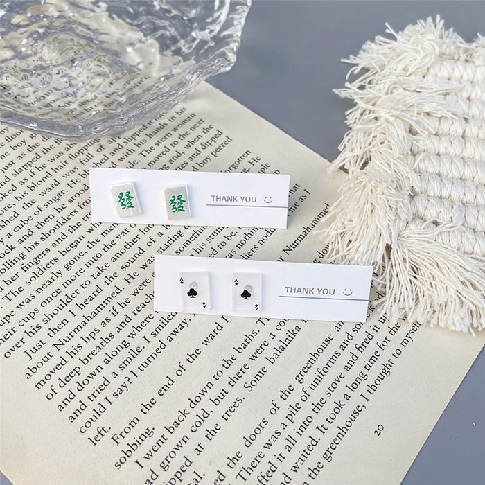 Mahjong earrings S925 silver needle fun Chinese style earrings