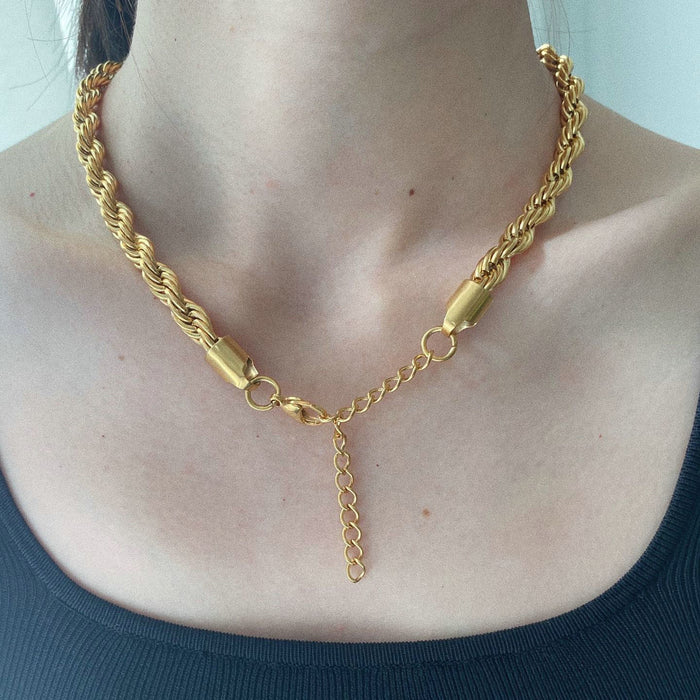 18K Gold-Plated Rope Chain Necklace - Women's Fashion Jewelry