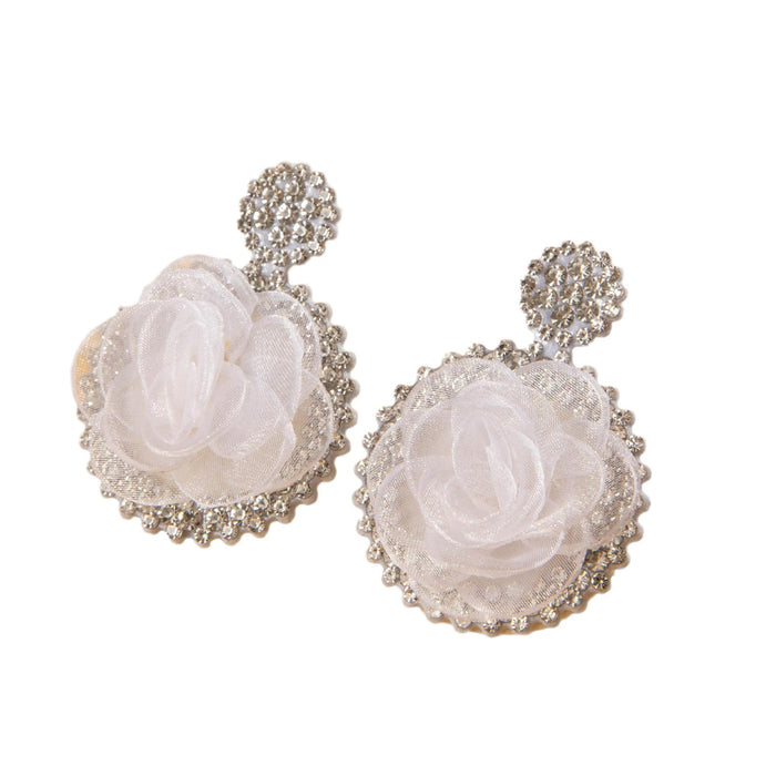 High-grade white lace flower earrings with diamonds, silver diamond stud earrings for women