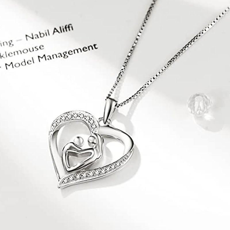 Love Mother and Child Micro-Inlaid Zircon Pendant Women's Necklace - wallojewerly 