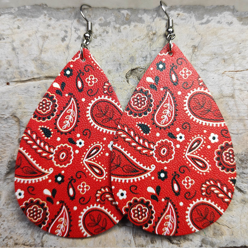Cross Teardrop Leather Earrings with Western Flag Sunflower and Boot Design - wallojewerly 