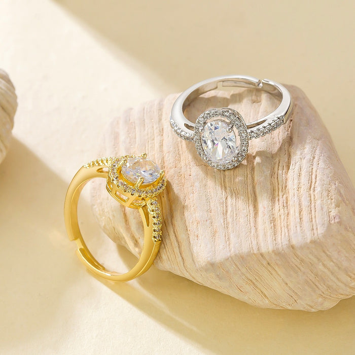 Wholesale copper micro-painted zircon oval open ring