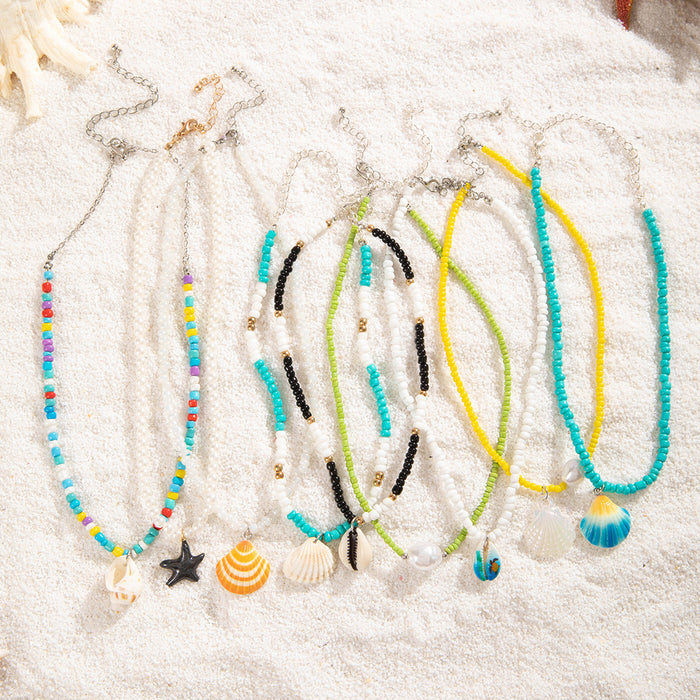 Bohemian Starfish Beaded Necklace Set with Seashells