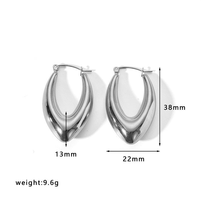 Stainless steel women's round real gold 18K oval light luxury hollow earrings