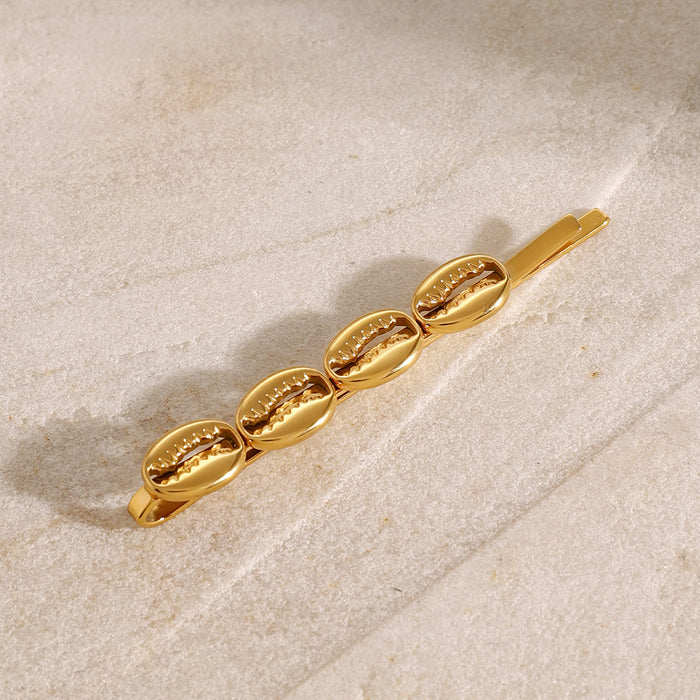 Stainless Steel Shell Hair Clip - High-End Metal Bangs and Stray Hair Clip, 18K Gold Finish