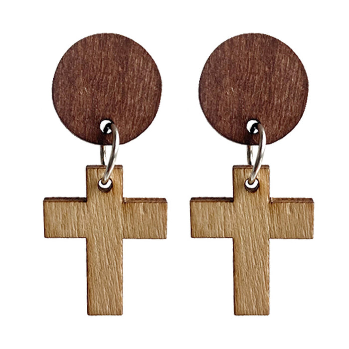 Wooden cross earrings