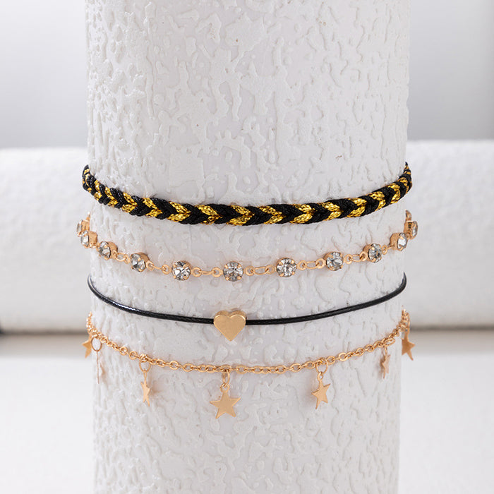 Minimalist Punk Metal Anklet Set - Gold Four-Layer Jewelry