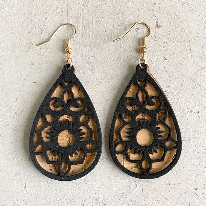 Korean Velvet Tree Bark Earrings with Mexican Day of the Dead Tree of Life Design