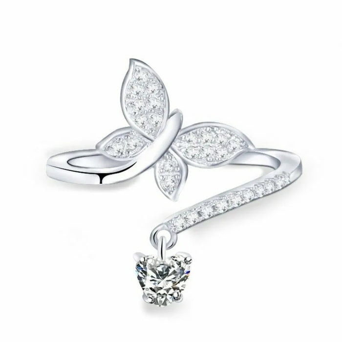 Butterfly opening adjustable heart ring for women