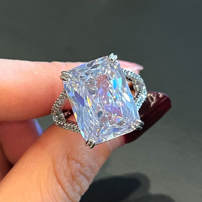 Korean style square diamond ring, light luxury fashion cool style