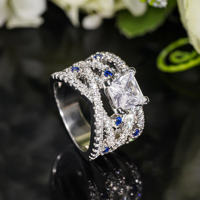 Women's cross-line square imitation sapphire ring