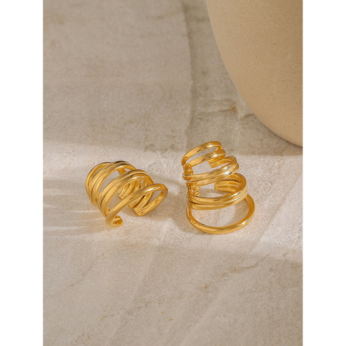 Pendientes con clip de acero inoxidable bañados en oro de 18 quilates: joyería minimalista de alta gama de acero de titanio multicapa para mujer