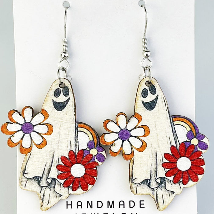 Autumn Floral Ghost Earrings with Bohemian Pumpkin and Thanksgiving Designs