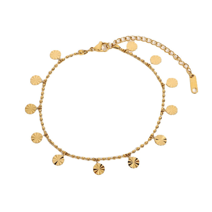 18K Gold Plated 316L Stainless Steel Beaded Petal Disc Anklet - Trendy Jewelry for Women