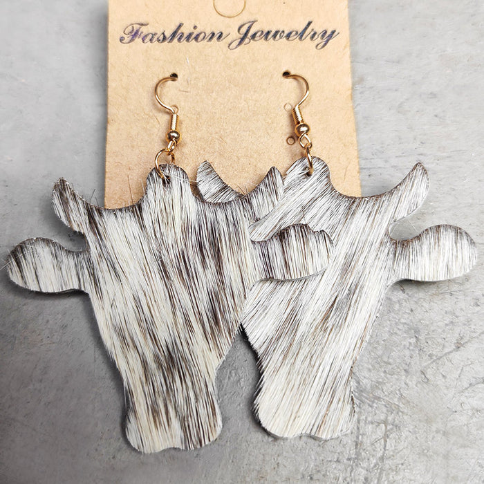 Simple Cow Print Leather Earrings with Bullhead Design