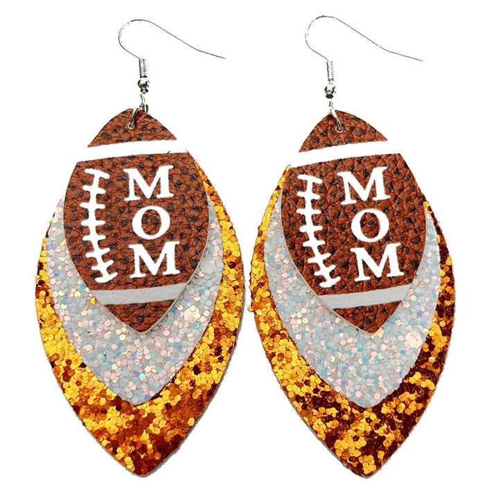 Football Mom Glitter Leather Earrings with Cheerleader Design