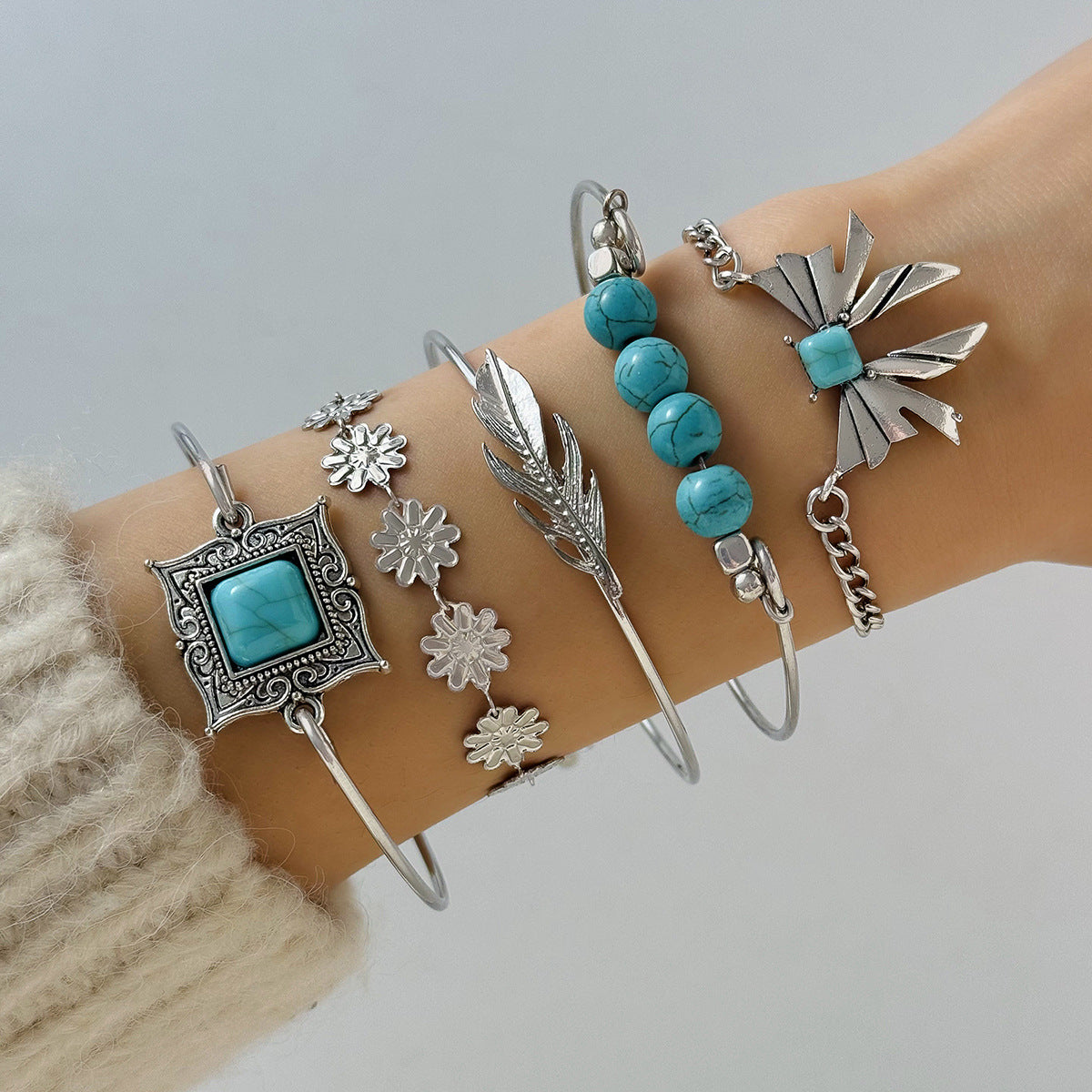 Bohemian Turquoise and Butterfly Bracelet Set – Ethnic Statement Jewelry