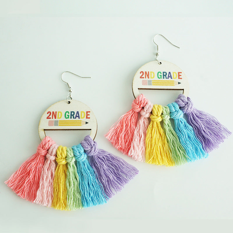 Back-to-School Season Handwoven Tassel Earrings with Subtle Rainbow Design, Perfect as Gifts for Teachers and Students