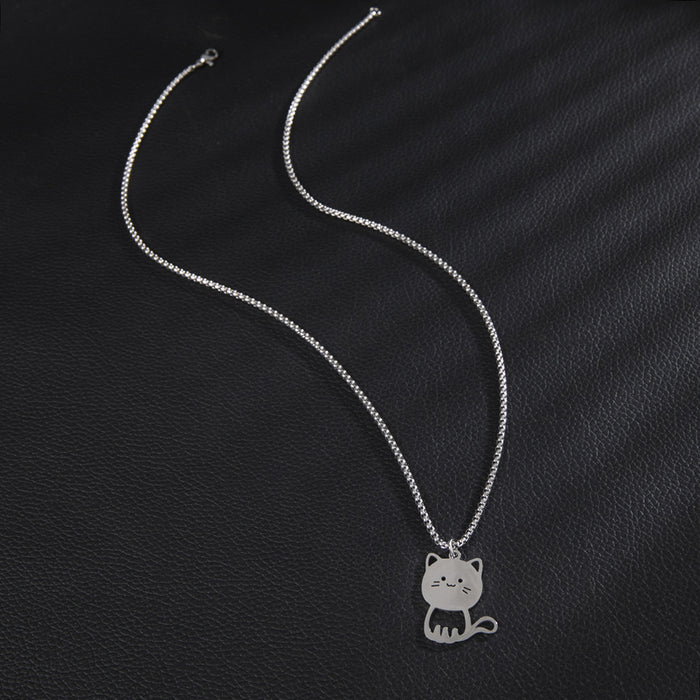 Cat pendant necklace, Yiwu new stainless steel cute cartoon animal jewelry long clavicle chain