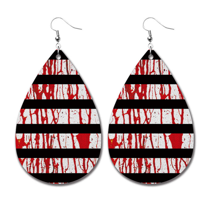 Horror Halloween PU Leather Teardrop Earrings with Blood Stain Design