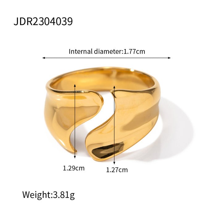 18K Gold Stainless Steel Woven Texture Ring with Starburst Design