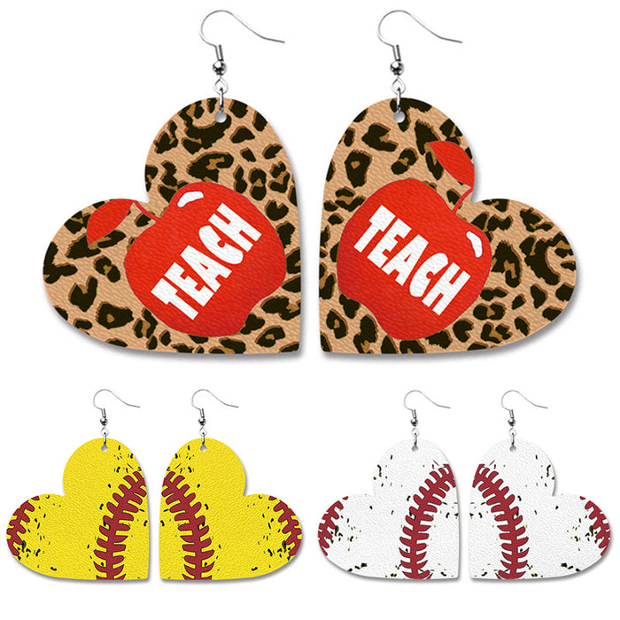 PU Leather Heart-Shaped Sports Earrings for Teachers' Day Gift