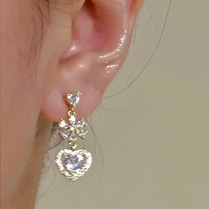 Baroque style flower earrings light luxury French love zircon earrings