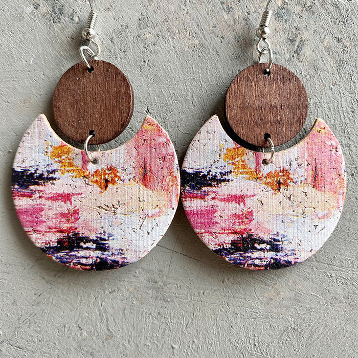 Wooden oil painting earrings