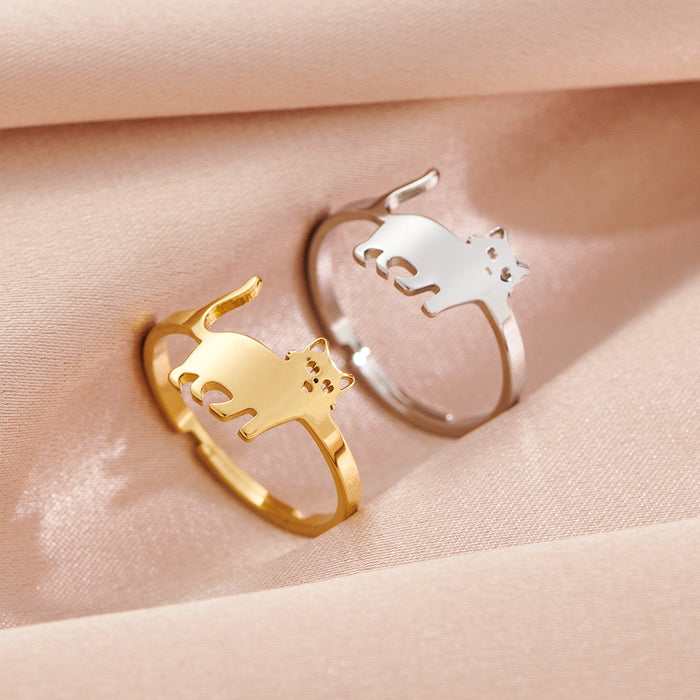 Cartoon funny cat ring, niche childlike open ring wholesale