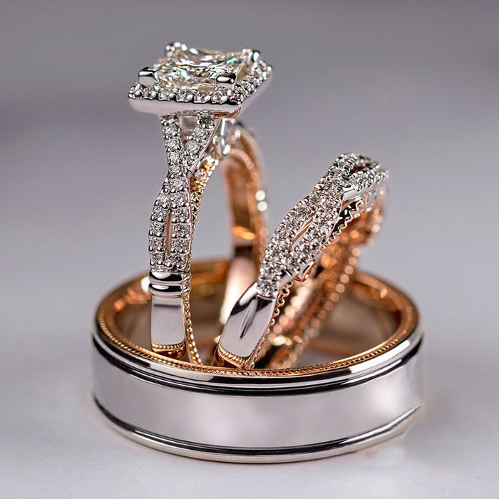 Rose gold three-piece ring set