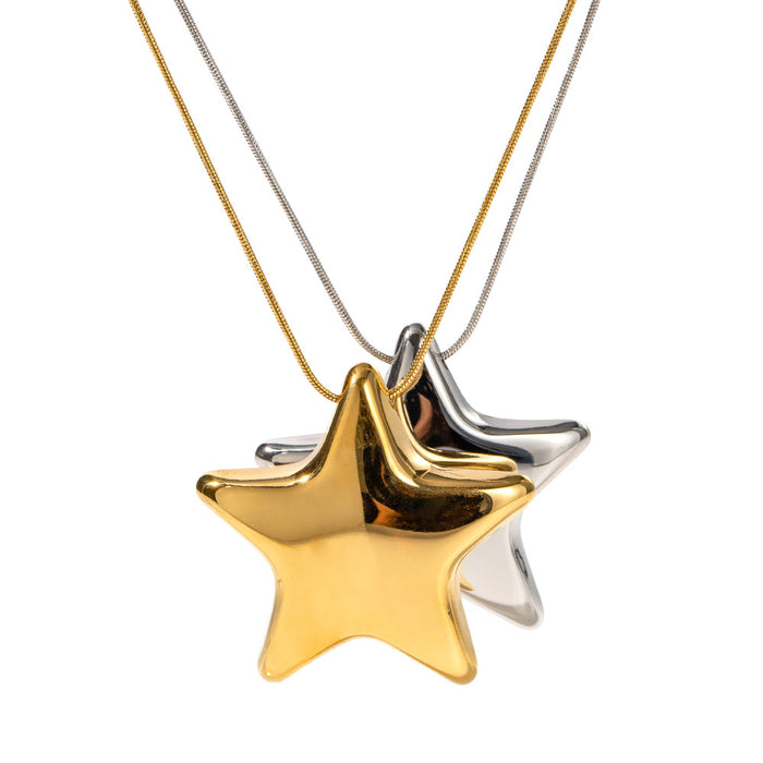 New 18K Gold-Plated Star Pendant Necklace - Stainless Steel and Titanium Steel Jewelry for Women