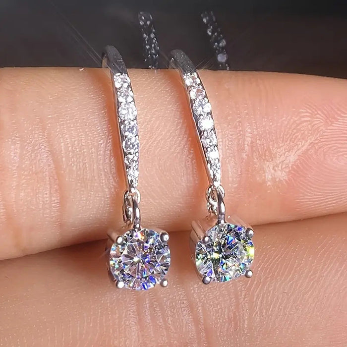 Classic four-claw simple ear hooks with diamond and zircon earrings