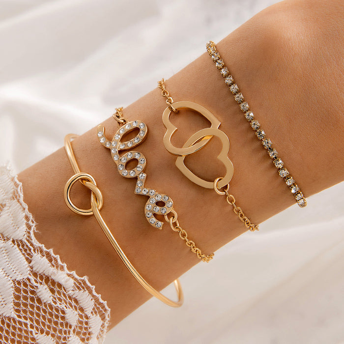 Conjunto de pulseras con letras en forma de corazón: conjunto de pulseras geométricas de cuatro piezas