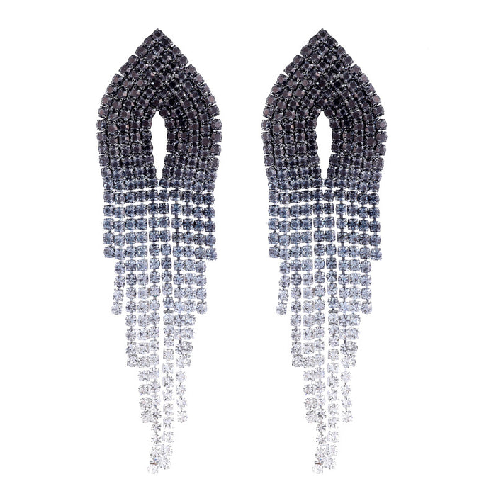 Exaggerated Hollow Tassel Earrings - Long Rhinestone Dangles for a Bold Look