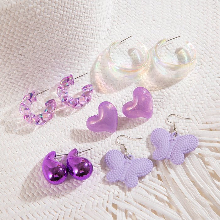 Purple Heart Acrylic Earrings Butterfly Earrings 10-piece Set