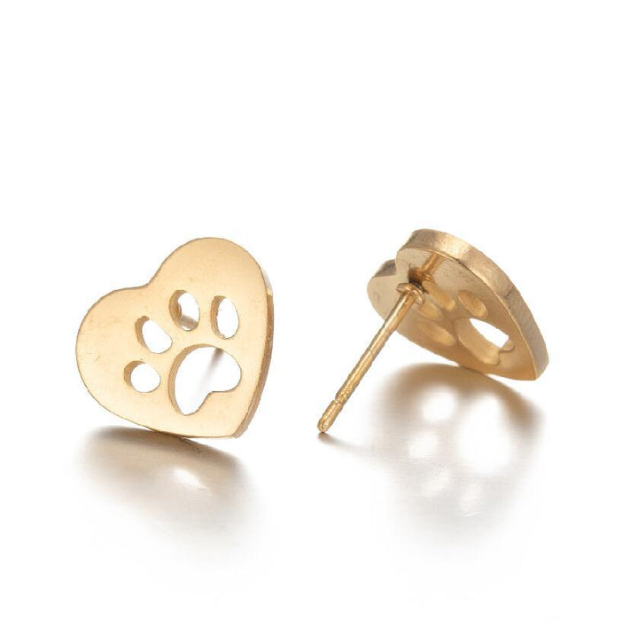 Bear Paw Stainless Steel Stud Earrings - Cute and Playful Animal Jewelry for Everyday Wear