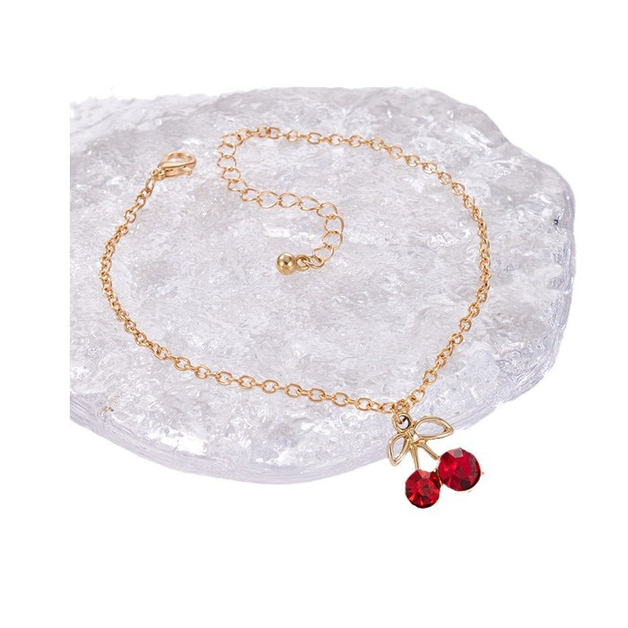 Cherry Crystal Anklet with Cute Fruit Pendant Design