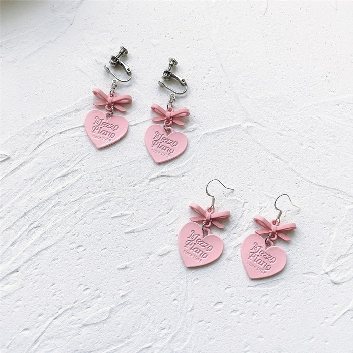 Heart Bow Earrings Handmade Pink Girl Earrings