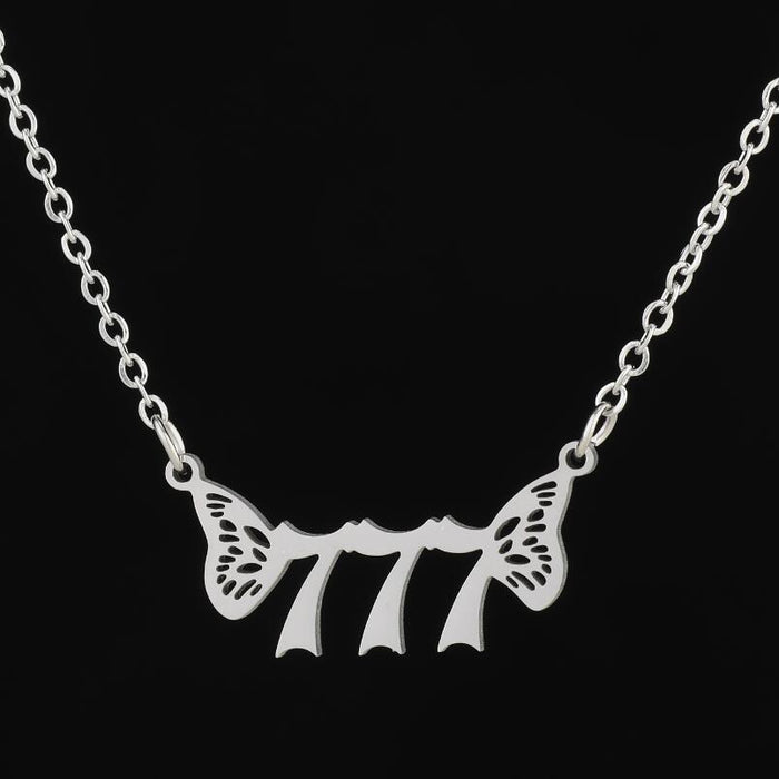 Angel number necklace, cross-border new stainless steel 000-999 Angel butterfly necklace 2023